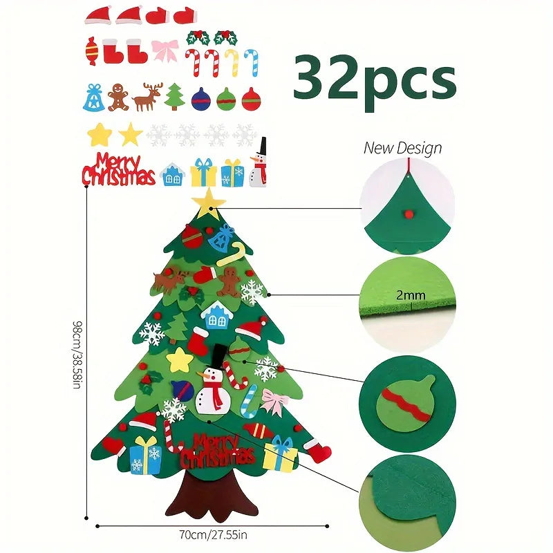 DIY Felt Christmas Tree with 3 Meters LED String Light for Kids Toddlers with 21pcs Detachable Ornaments for Home Decoration