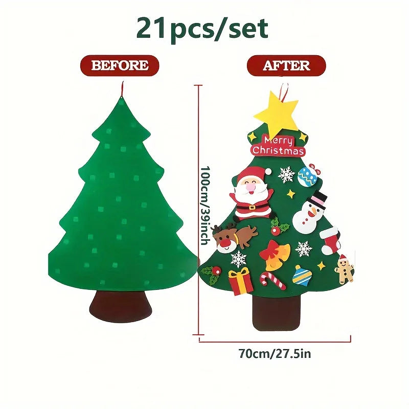 DIY Felt Christmas Tree with 3 Meters LED String Light for Kids Toddlers with 21pcs Detachable Ornaments for Home Decoration